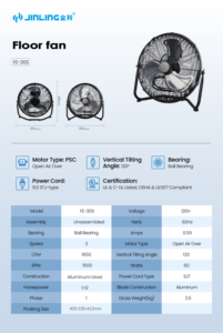 12 / 18 /20 인치 받침대 팬 3 블레이드 금속 스탠드 전기 전원 소스 차고 체육관 룸 워크샵 용 고속도 바닥 팬 - Product Image 5