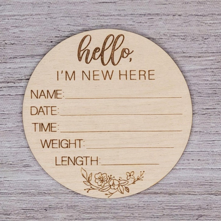 Wooden Round Birth Announcement Board - Newborn Photography Prop Sign For Baby Hospital Photos