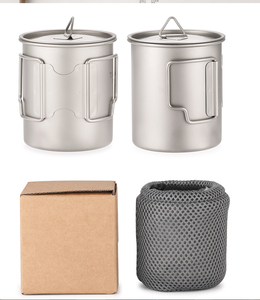 Tazas de Camping, Taza de Agua, Taza de Café de Titanio de 450 ml, Olla de Titanio con Asa Plegable y Tapa, Accesorios de Camping - Product Image 5
