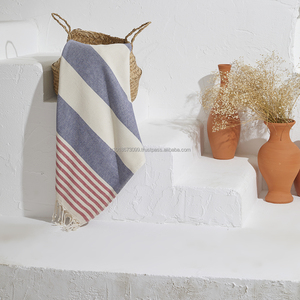 Serviette turque à dos éponge Peshtemal Fouta vente en gros Pestemal doux OEM personnalisé 100 coton à rayures épaisses bain plage marine rouge - Product Image 6