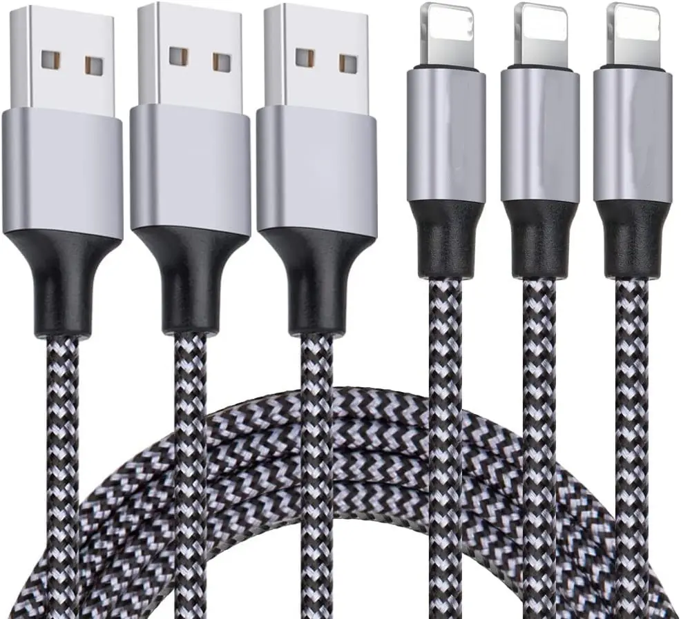 3FT 6FT Nylon Braided USB Charging Cable High Speed Data Sync Transfer Cord Compatible for iPhone 14/13/12/11 Pro Max/XS iPad