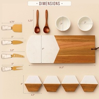 Ensemble cadeau de planche à charcuterie rectangulaire personnalisée, planche à fromage en marbre d'acacia sur mesure avec ustensiles pour mariage, fête nuptiale