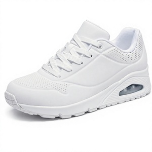 Zapatos para caminar transpirables blancos, zapatillas informales ligeras con cordones, punta redonda con cojín de aire para uso diario - Product Image 3