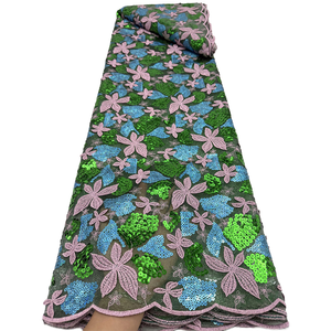 Tissu en dentelle brodée double filet NI.AI pour robe de mariée africaine, tissu en dentelle africaine en gros, tissu en maille à sequins - Product Image 2