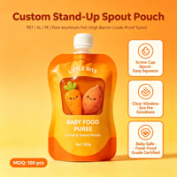 Pochette souple personnalisée avec bec verseur pour purée de bébé, fenêtre transparente, anti-fuite, haute barrière, qualité alimentaire, emballage pour collation enfant 100g