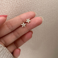 Anting-anting tusuk bunga mewah mini CANNER Wholesale S925 Sterling Silver berlapis emas 18K, perhiasan halus untuk wanita dan perempuan, hadiah