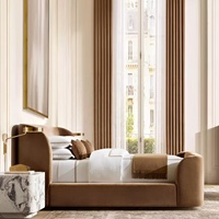 Cadre de lit en velours luxueux, taille King Queen, lit élégant incurvé pour chambre principale, hôtel, villa, mobilier haut de gamme pour la maison
