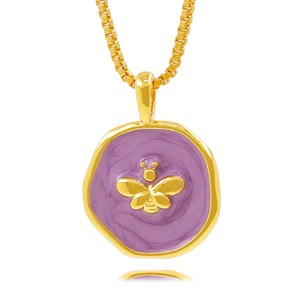 Collar con Colgante de Moneda Chapado en Oro de 18K al por Mayor, Dijes Redondos de Estrellas, Luna, Abeja y Cruz de Esmalte Colorido, Joyería de <span class=keywords><strong>Moda</strong></span> para Mujer - Product Image 1