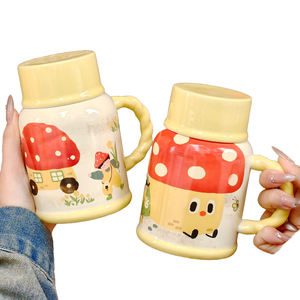 Cute Large-Capacity <b>Ceramic</b> <b>Mug</b> with Cartoon Design Water Kettle and Lidded Spoon for Girls Perfect Birthday Gift or Souvenir - Product Image 2