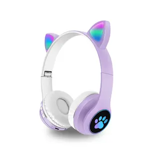 Cuffie Wireless con orecchio di gatto carino con supporto per auricolari Wireless a luce Led cuffie da gioco con scheda TF auricolari con cancellazione del rumore