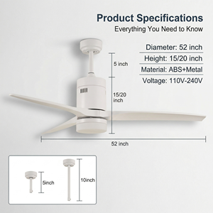 Ventilador de Techo Eléctrico de Madera Sólida con Control Remoto, Acabado en Níquel Cepillado Cromado, 52 Pulgadas, 3 Aspas, Diseño Silencioso para Uso Doméstico - Product Image 4