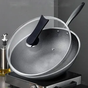 304/316 thép không gỉ Frying Pan Cookware Set không dính tổ ong kim loại Đen Thép Chảo Pan với nắp