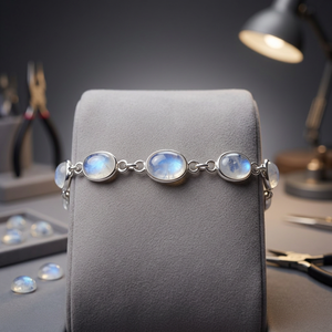 Women's 18K Gold Plated 925 Sterling Silver Classic <b>Chain</b> Link Bracelet Rainbow Moonstone Gemstone Bezel Setting Everyday Wear - Product Image 1