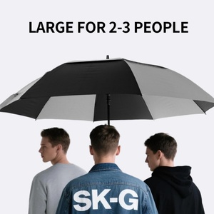 Durable Semi-Automatic Open Straight <b>Umbrella</b> Windproof Double Canopy Pongee Golf <b>Umbrellas</b> Wholesale for Rain Sun Protection - Product Image 3