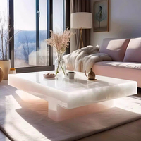 Table basse moderne de luxe en pierre naturelle haut de gamme éclairage unique meubles de maison en marbre de style contemporain pour le salon