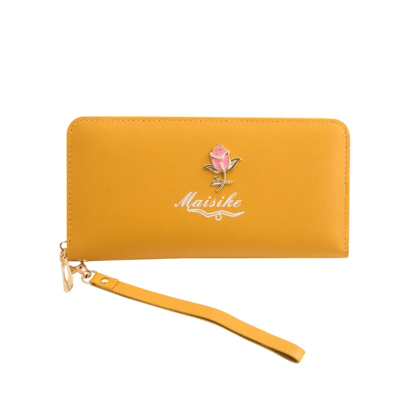 Wholesale Cheaper card holder long walle girls flower rose clutch purses fashion women design ladies PU leather cell phone purse