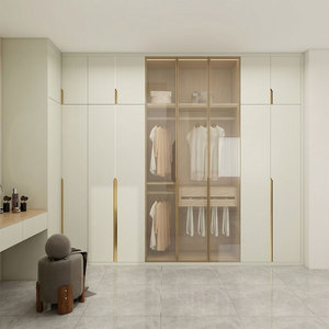 <span class=keywords><strong>Armadio</strong></span> Moderno Bianco su Misura <span class=keywords><strong>per</strong></span> Camera da Letto con Porta in Vetro e LED - Product Image 1