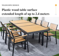 Ensemble table et chaises de salle à manger d'extérieur en plastique et bois, léger, rétractable, empilable, résistant aux UV et durable, pour hôtels et cours commerciales