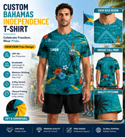 T-shirt personnalisé en polyester à manches courtes pour la 53e Journée de l'Indépendance des Bahamas, léger, respirant, imprimé par sublimation, idéal pour les événements