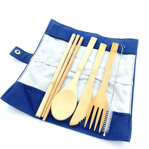 <span class=keywords><strong>Set</strong></span> alat makan bambu portabel, peralatan perjalanan berkemah, sendok garpu pisau sedotan - Product Image 1