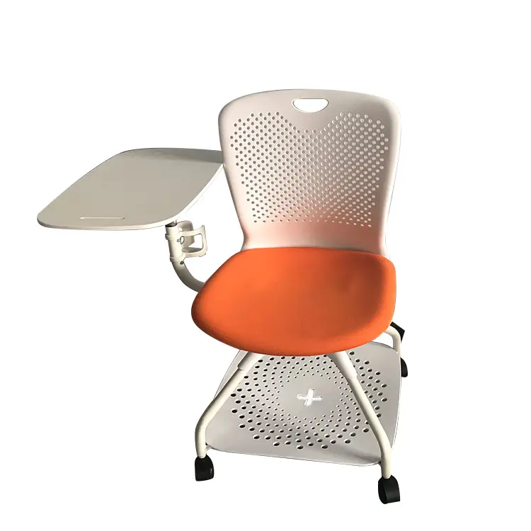 Silla de entrenamiento plegable para estudiantes, multifuncional, naranja, con almohadilla para mesa de escritura