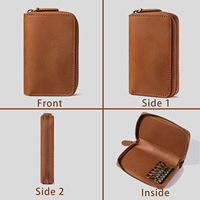 Porte-clés zippé en cuir Crazy Horse rétro, véritable cuir de vachette pleine fleur, porte-clés pour homme avec fente pour cartes, pochette à clés en cuir véritable
