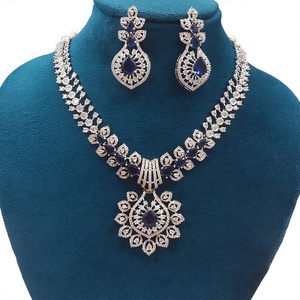 Silver Plated Sapphire Necklace and Earring <b>Set</b> <b>for</b> Women <b>Wedding</b> Classic Flower Design Jewelry <b>Sets</b> - Product Image 3