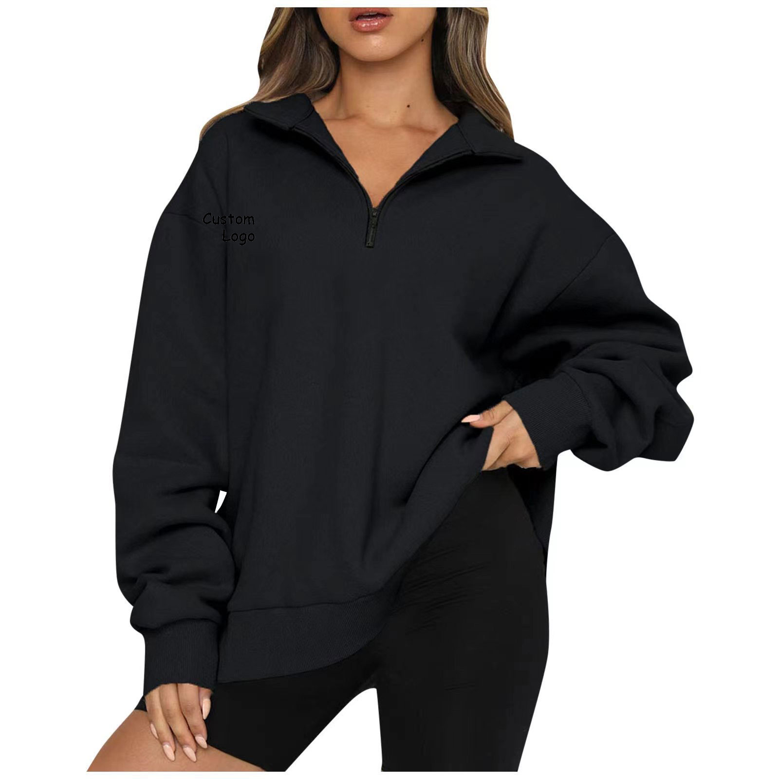 Sweat Shirts Women's a Quarter Zipper Hoodie Warm Winter Long Sleeve Stand Collar