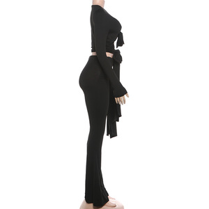 ชุดเซ็ตสองชิ้นสำหรับผู้หญิง Viviblook Z1217ST02 รุ่นใหม่ สไตล์สตรีท ชุดรัดรูป เสื้อครอปแขนยาว กางเกงขายาวลำลอง - Product Image 4