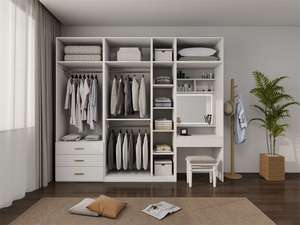 Armadio Moderno in Legno Massello con 5+ Cassetti e Specchio Integrato, Organizzatore per Camera da Letto - Product Image 6