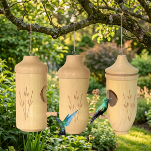 3 Packs Eco-Friendly Natural Wooden Hummingbird Houses Glossy Finish No Electricity Required for Wild Birds Outdoor Hanging - Product Image 3