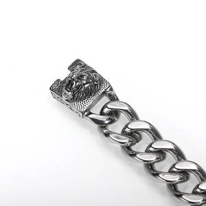 カスタムメイド、色褪せないシルバーメタルカラーメッキ、パンクスタイルステンレススチール、光沢のあるキューバンチェーン、ライオンヘッドバックル付きメンズブレスレット - Product Image 4