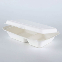 9 "* 6" Boîte d'emballage alimentaire jetable Emballage Bento Boîte à lunch en pâte de bagasse de canne à sucre Boîte à clapet en bagasse avec 2 compartiments