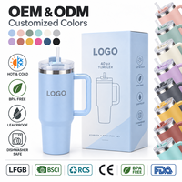 Gobelet isotherme en acier inoxydable à double paroi de 40 oz avec poignée et couvercle à paille pour le voyage, le bureau et l'extérieur – Vente en gros