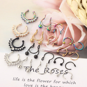 Set de boucles d'oreilles à Clip en acier inoxydable, <span class=keywords><strong>faux</strong></span> anneaux pour le nez et l'oreille, sans <span class=keywords><strong>Piercing</strong></span>, en cristal, style Punk, 2 pièces - Product Image 1