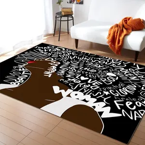 Desain Modern Amerika Afrika Hitam Wanita Printing Karpet Ruang Tamu Square 100% Polyester Area Kamar Tidur Karpet