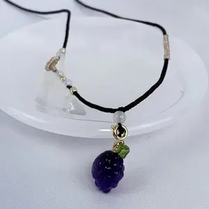 Tiktok Lila Amethyst Kristall Heilung Edelsteine Steine Sechseckige Kugel Karneol Schmuck Halskette für Frauen