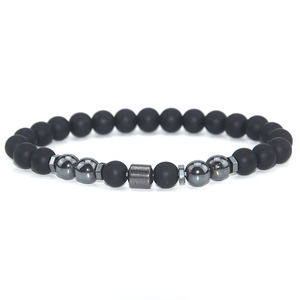 <span class=keywords><strong>Bracelet</strong></span> en perles de pierre noire givrée au prix d'usine pour cadeaux, bracelets magnétiques en pierre colorée pour couples, vente en gros - Product Image 3