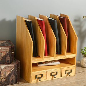 Estante de madera para archivos con cajones, organizador de escritorio de 4 niveles para libros de oficina, documentos, color madera natural, tipo vertical - Product Image 1