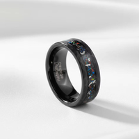Bague de mariage et de fête pour couples, en tungstène noir martelé de 8 mm, avec incrustation d'opale concassée et de météorite, ajustement confortable, bijoux de mode