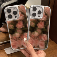 Coque de téléphone antichoc à motif rose pour iPhone 17 18 Pro Max 15 Plus 12, avec bord argenté et protection arrière anti-chute