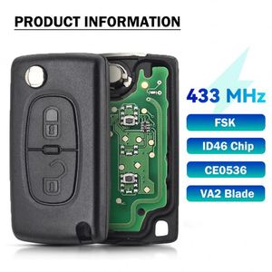 Clé de voiture à distance à <span class=keywords><strong>2</strong></span> boutons 433 MHz avec puce électronique ID46 PCF7961 pour Peugeot 207 307 308 407 - Product Image 2