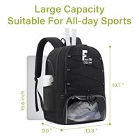 Sac de tennis et de pickleball avec compartiment à chaussures, poche isotherme, conception avec crochet pour clôture, sac à dos de sport pour tennis, pickleball, basketball