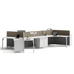 Estación de trabajo de oficina curvada para personal moderno, escritorios modernos para particiones de habitaciones, mesa blanca, diseño de cubículo con cajones - Product Image 1