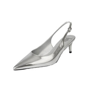 รองเท้าส้นสูงหัวแหลมสีเงินสำหรับผู้หญิง สวมใส่สบายๆ สำหรับกิจกรรมกลางแจ้ง ฤดูร้อน 2024 หนังแท้ ดีไซน์หรูหรา ส้นเข็ม รองเท้าสำหรับงานปาร์ตี้ - Product Image 1