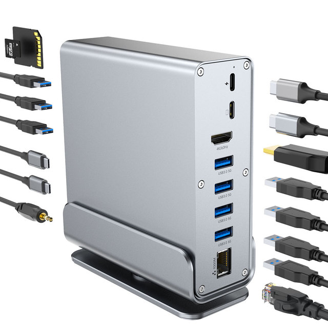 15 in 1 Type C Docking Station with 3 Screens Extend HD 4K 60Hz DP Monitor Expansion PD100W USB C Docking Station in Stock