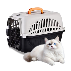 Plastic Airline Shipping Approved <b>Cat</b> Transport <b>Box</b> Handle Pet Carrying Case and Travel Houses Cages With Metal Door - Product Image 1
