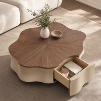 Table basse minimaliste en forme de fleur, moderne, simple, de haute qualité, en bois massif noir, avec rangement