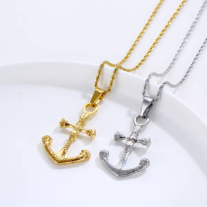 Olivia grosir terbaru baja tahan karat pria Emas Jangkar bahari tengkorak liontin timbul salib besar liontin pabrik penjualan - Product Image 6