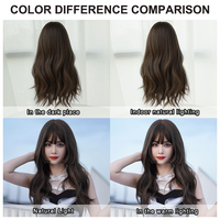 Wig Coklat Alami Bergelombang Panjang dengan Poni untuk Wanita Wig Rambut Sintetis Tahan Panas Serat Rambut Buatan Pelucas Anime
